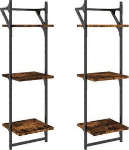 vidaXL - Wandschappen - 3-laags - stangen - 2 - st - 30x25x100 - cm - gerookt - eiken
