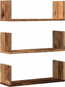 vidaXL - Wandschappen - 3 - st - 58x18x18 - cm - bewerkt - hout - oud - houtkleurig