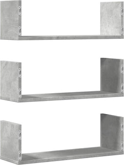 vidaXL - Wandschappen - 3 - st - 58x18x18 - cm - bewerkt - hout - betongrijs