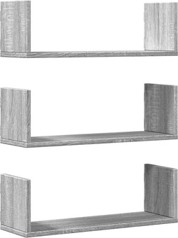 vidaXL - Wandschappen - 3 - st - 58x18x18 - cm - bewerkt - hout - grijs - sonoma - eiken