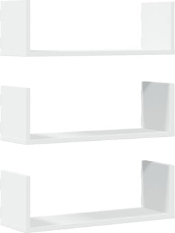 vidaXL - Wandschappen - 3 - st - 58x18x18 - cm - bewerkt - hout - wit