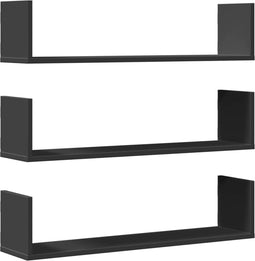 vidaXL - Wandschappen - 3 - st - 80x18x18 - cm - bewerkt - hout - zwart