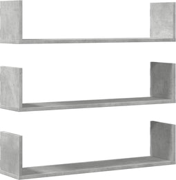 vidaXL - Wandschappen - 3 - st - 80x18x18 - cm - bewerkt - hout - betongrijs