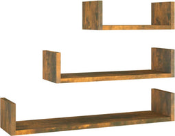 vidaXL - Wandschappen - 3 - st - bewerkt - hout - gerookt - eikenkleurig