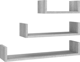 vidaXL - Wandschappen - 3 - st - bewerkt - hout - grijs - sonoma - eikenkleurig