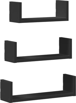 vidaXL - Wandschappen - 3 - st - bewerkt - hout - zwart
