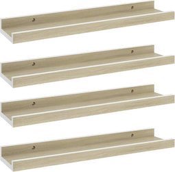 vidaXL - Wandschappen - 4 - st - 40x9x3 - cm - wit - en - sonoma - eikenkleurig