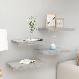 vidaXL - Wandschappen - 4 - st - zwevend - 40x23x3,8 - cm - MDF - betongrijs