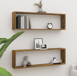 vidaXL - Wandschappen - kubus - 2 - st - 100x15x30 - cm - bewerkt - hout - gerookt - eiken