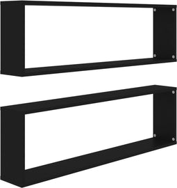 vidaXL - Wandschappen - kubus - 2 - st - 100x15x30 - cm - bewerkt - hout - zwart