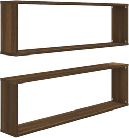 vidaXL - Wandschappen - kubus - 2 - st - 100x15x30 - cm - bewerkt - hout - bruineiken