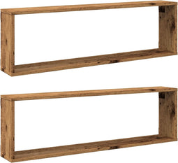 vidaXL - Wandschappen - kubus - 2 - st - 100x15x30 - cm - bewerkt - hout - oud - hout