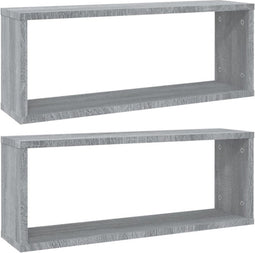vidaXL - Wandschappen - kubus - 2 - st - 60x15x23 - cm - bewerkt - hout - grijs - sonoma