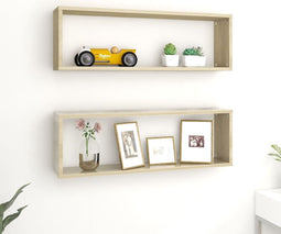 vidaXL - Wandschappen - kubus - 2 - st - 80x15x26,5 - cm - bewerkt - hout - sonoma - eiken