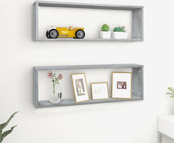 vidaXL - Wandschappen - kubus - 2 - st - 80x15x26,5 - cm - bewerkt - hout - grijs - sonoma