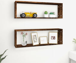 vidaXL - Wandschappen - kubus - 2 - st - 80x15x26,5 - cm - hout - gerookt - eikenkleurig
