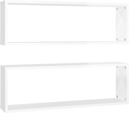 vidaXL - Wandschappen - kubus - 2 - st - 80x15x26,5 - cm - spaanplaat - hoogglans - wit
