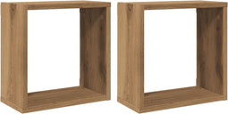 vidaXL - Wandschappen - kubus - 2st - 30x15x30cm - bewerkt - hout - artisanaal - eiken