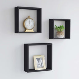 vidaXL - Wandschappen - kubus - 3 - st - MDF - zwart