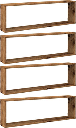 vidaXL - Wandschappen - kubus - 4 - st - 100x15x30 - cm - bewerkt - hout - oud - hout