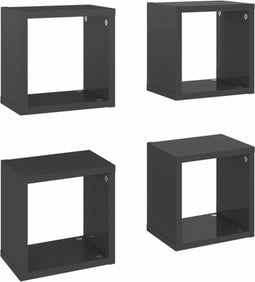vidaXL - Wandschappen - kubus - 4 - st - 22x15x22 - cm - hoogglans - grijs