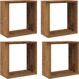 vidaXL - Wandschappen - kubus - 4 - st - 30x15x30cm - bewerkt - hout - oud - houtkleurig