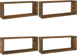 vidaXL - Wandschappen - kubus - 4 - st - 60x15x23 - cm - bewerkt - hout - gerookt - eiken