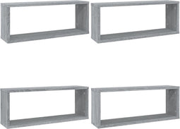 vidaXL - Wandschappen - kubus - 4 - st - 60x15x23 - cm - bewerkt - hout - grijs - sonoma
