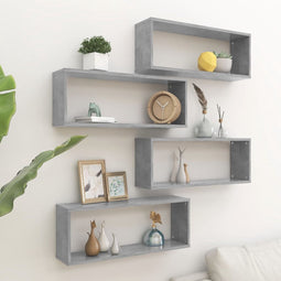vidaXL - Wandschappen - kubus - 4 - st - 60x15x23 - cm - spaanplaat - betongrijs