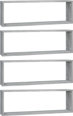 vidaXL - Wandschappen - kubus - 4 - st - 80x15x26,5 - cm - bewerkt - hout - grijs - sonoma