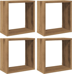 vidaXL - Wandschappen - kubus - 4st - 30x15x30cm - bewerkt - hout - artisanaal - eiken