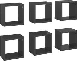 vidaXL - Wandschappen - kubus - 6 - st - 22x15x22 - cm - hoogglans - grijs