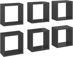 vidaXL - Wandschappen - kubus - 6 - st - 26x15x26 - cm - hoogglans - grijs