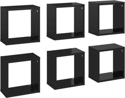 vidaXL - Wandschappen - kubus - 6 - st - 26x15x26 - cm - hoogglans - zwart