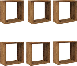 vidaXL - Wandschappen - kubus - 6 - st - 30x15x30cm - bewerkt - hout - oud - houtkleurig