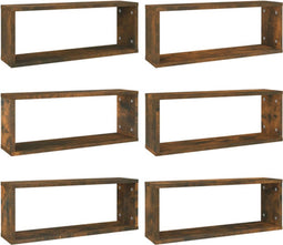 vidaXL - Wandschappen - kubus - 6 - st - 60x15x23 - cm - bewerkt - hout - gerookt - eiken