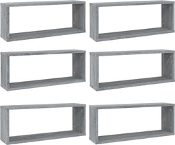vidaXL - Wandschappen - kubus - 6 - st - 60x15x23 - cm - bewerkt - hout - grijs - sonoma