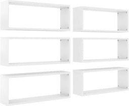 vidaXL - Wandschappen - kubus - 6 - st - 60x15x23 - cm - bewerkt - hout - hoogglans - wit