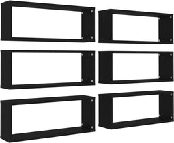 vidaXL - Wandschappen - kubus - 6 - st - 60x15x23 - cm - bewerkt - hout - zwart