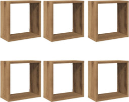 vidaXL - Wandschappen - kubus - 6st - 30x15x30cm - bewerkt - hout - artisanaal - eiken