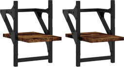 vidaXL - Wandschappen - met - stangen - 2 - st - 20x25x30 - cm - gerookt - eikenkleurig