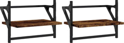 vidaXL - Wandschappen - met - stangen - 2 - st - 40x25x30 - cm - gerookt - eikenkleurig