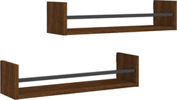 vidaXL - Wandschappen - met - stangen - 2 - st - 60x16x14 - cm - bruin - eikenkleur