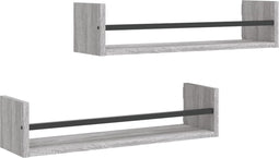 vidaXL - Wandschappen - met - stangen - 2 - st - 60x16x14 - cm - grijs - sonoma