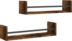vidaXL - Wandschappen - met - stangen - 2 - st - 60x16x14 - cm - gerookt - eikenkleurig