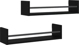 vidaXL - Wandschappen - met - stangen - 2 - st - 60x16x14 - cm - zwart