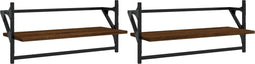 vidaXL - Wandschappen - met - stangen - 2 - st - 65x25x30 - cm - bruin - eikenkleur