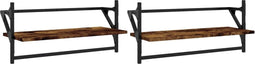 vidaXL - Wandschappen - met - stangen - 2 - st - 65x25x30 - cm - gerookt - eikenkleurig