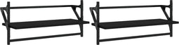 vidaXL - Wandschappen - met - stangen - 2 - st - 65x25x30 - cm - zwart