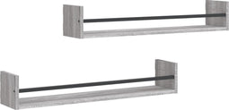 vidaXL - Wandschappen - met - stangen - 2 - st - 80x16x14 - cm - grijs - sonoma